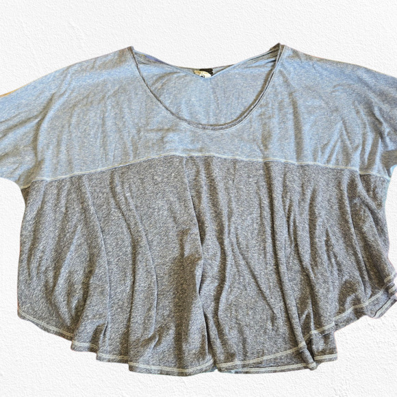 We the Free Blue Grey Cloud Nine Sleeve Peplum Hem Oversized Blouse Size Medium - Picture 3 of 12